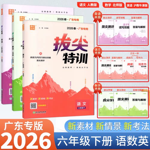 2026春新版 广东专版 拔尖特训语文数学英语6六年级下册人教版北师版沪教牛津版小学生同步训练练习册 浙江教育出版社 通城学典