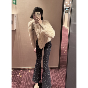 KKKid皮草女2023冬季新款米白色短款宽松显瘦高级小个子保暖外套