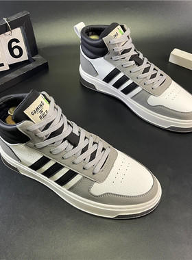 男鞋2024年冬季新款高帮棉鞋系带加绒保暖潮流百搭青年运动休闲鞋