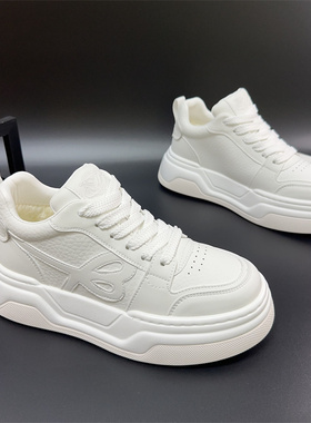 小白鞋高帮男鞋2025新款冬季加绒保暖棉鞋厚底系带百搭板鞋增高