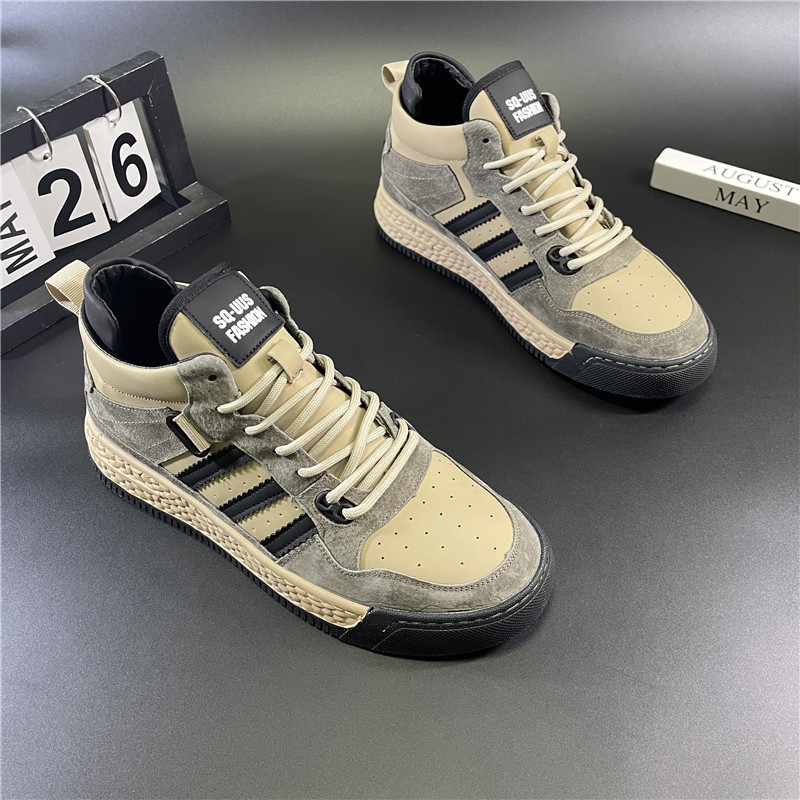 秋季系帶拼色透氣舒適韓版板男鞋