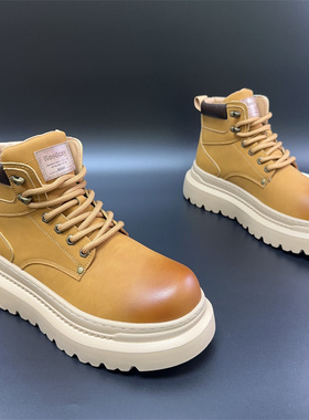 马丁靴短靴2025新款冬季加绒保暖棉鞋厚底系带百搭复古高帮男鞋