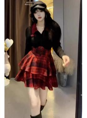 大码女装初秋韩系穿搭两件套2024新款胖MM小个子裙子性感辣妹套装