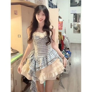 不规则飘带上衣蛋糕短裙两件套 法式 甜美度假风裙子套装 女夏季 新款