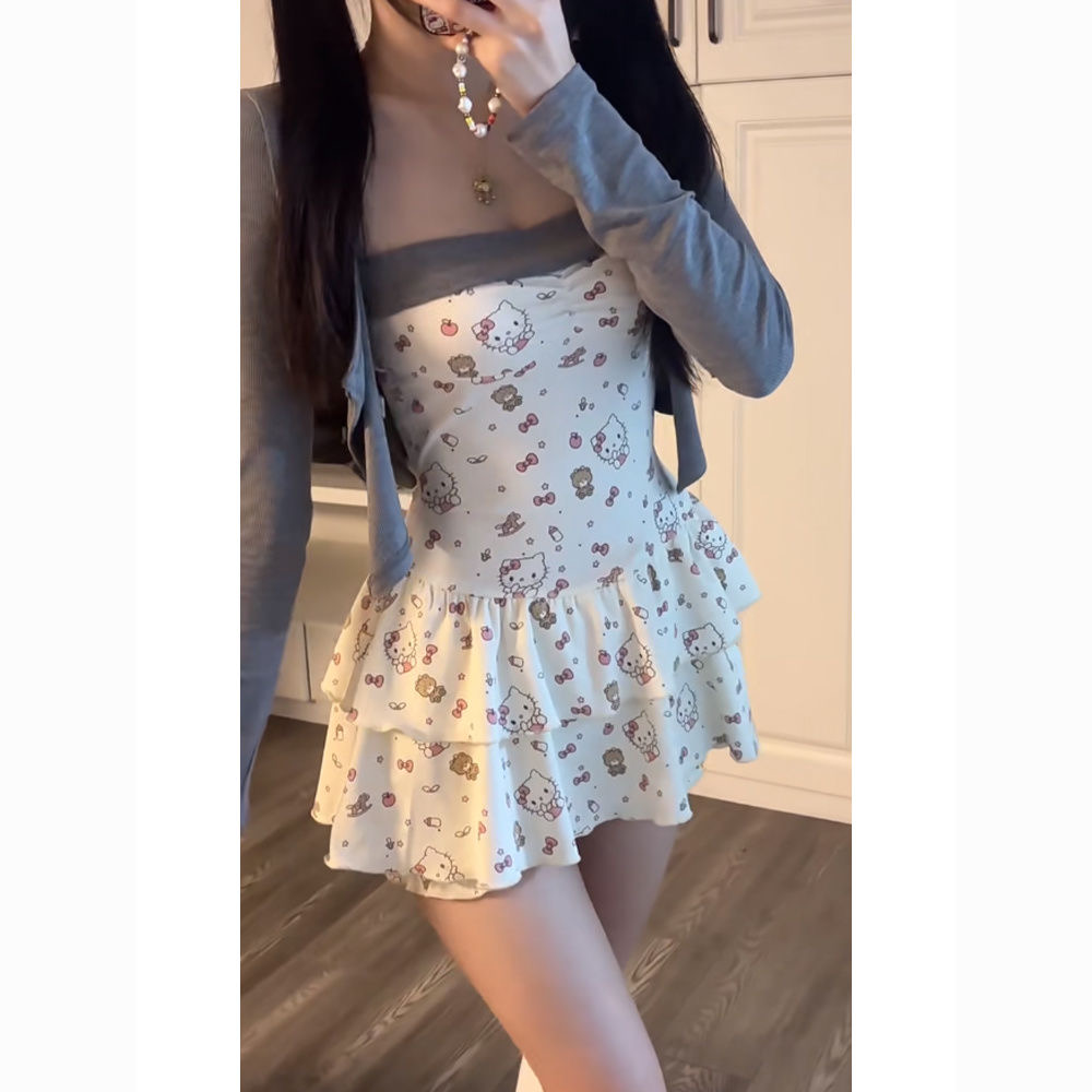甜辣温柔风修身显瘦短裙开衫套装