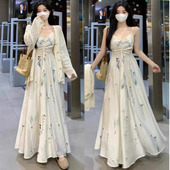 大码 复古刺绣吊带裙胖MM遮肚子显瘦裙子 春季 法式 高级感连衣裙女装