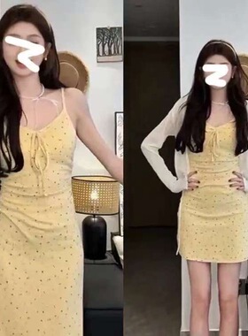 法式碎花蝴蝶结吊带连衣裙女2025夏季新款气质修身显瘦别致长裙子