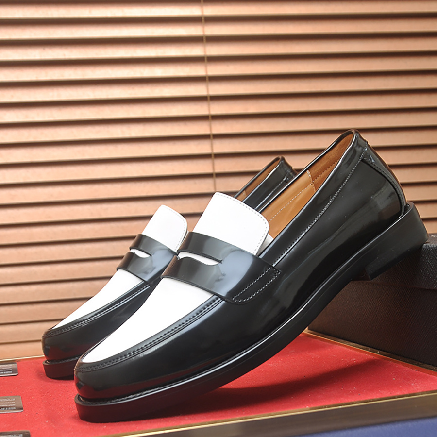 牛皮拼色亮面一脚蹬懒人鞋单鞋