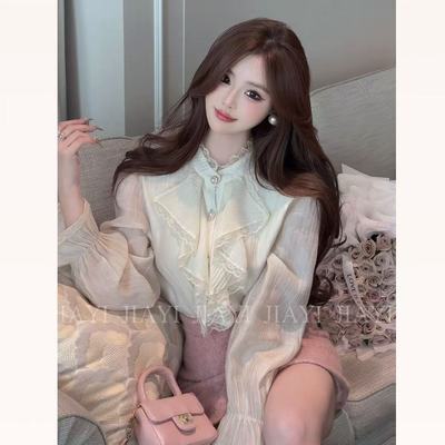 【JIAYI】法式早秋重工刺绣蕾丝千金感花边衬衫2575