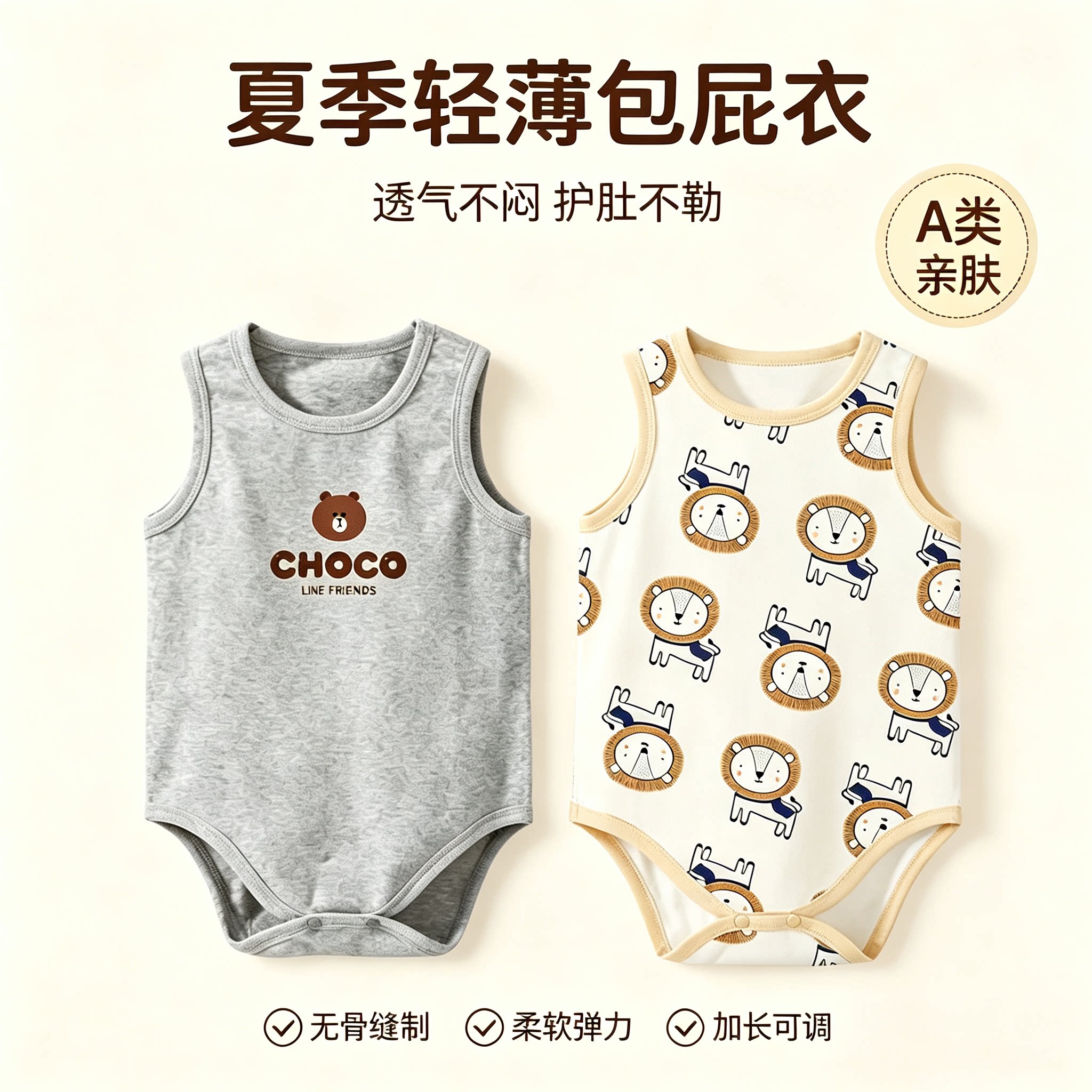 背心肩扣纯棉夏季薄款无袖包屁衣