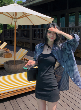 Y.JIA 伊嘉-纹长袖防晒衬衫+修身吊带连衣裙套装(两件套)Y26-7703