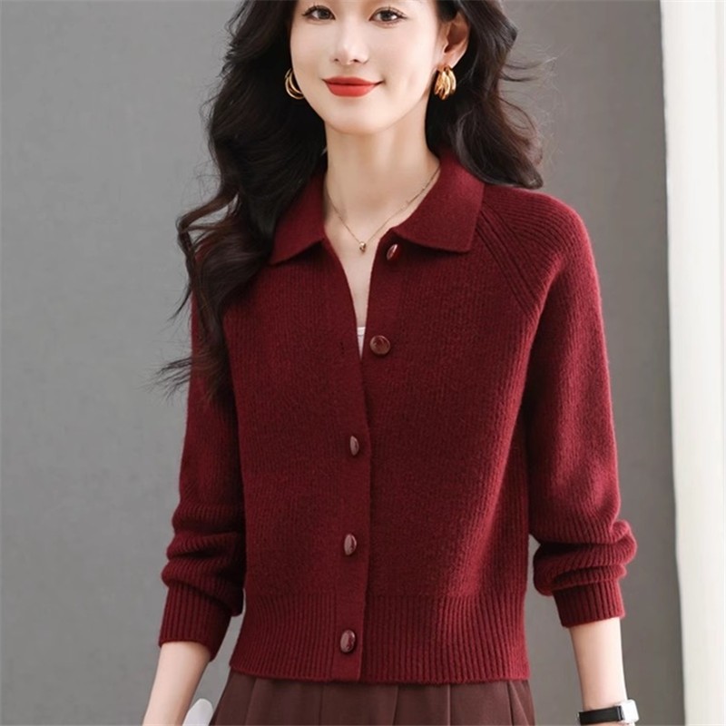 春装羊毛针织开衫女短款厚款外套