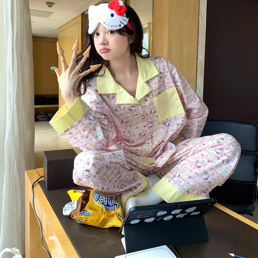 『长袖黄粉格子』云朵棉春秋2025新款ins卡通睡衣女冬家居服套装,女士内衣/男士内衣/家居服,睡衣/家居服套装,淘宝优惠券,粉丝福利购,淘宝优惠卷