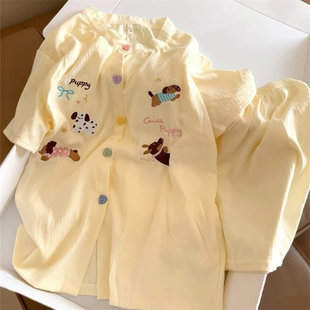 【多件套】夏季200斤宽松睡衣泡泡棉纱带胸垫女加大舒适居家服