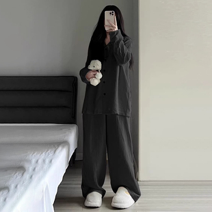 ins韩系高级感休闲云朵棉纱睡衣女春秋款慵懒风家居服大码套装秋