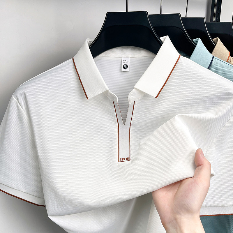 小V剪刀领时尚潮流POLO衫2026男士夏季新款商务休闲透气速干上衣