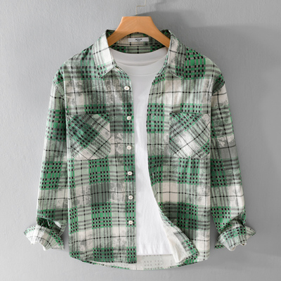 2026春季复古格子纯棉透气衬衫男装新款潮流休闲百搭长袖外套
