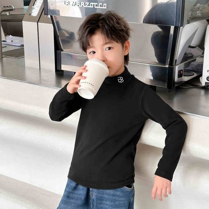 童装男童德绒打底衫秋冬2024韩版新款冬装内搭半高领儿童长袖t恤