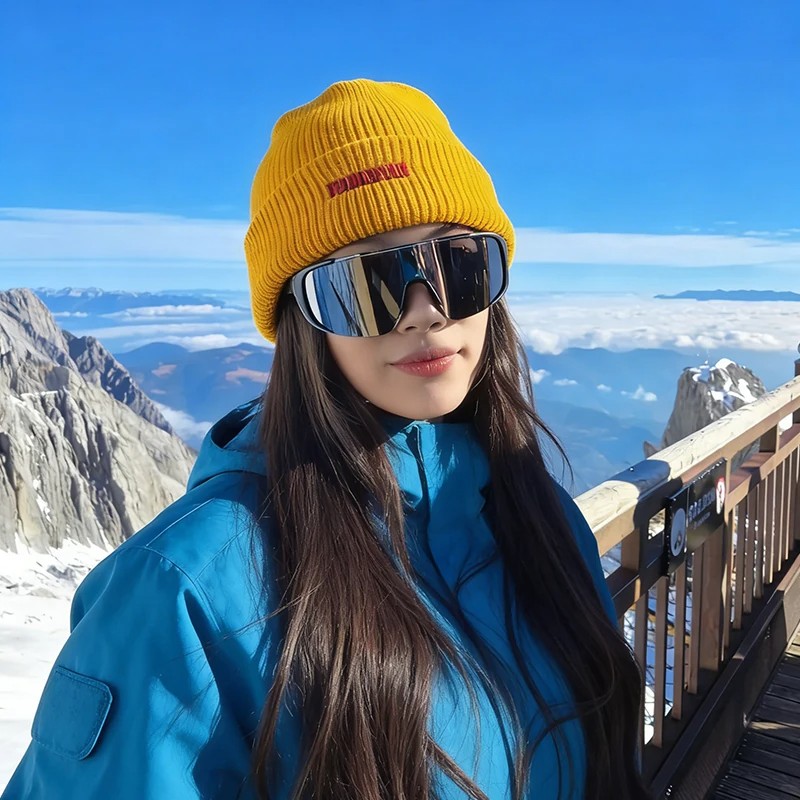 英国登山徒步黄色针织帽子女