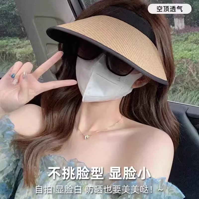 英国草编空顶帽子女骑车太阳帽