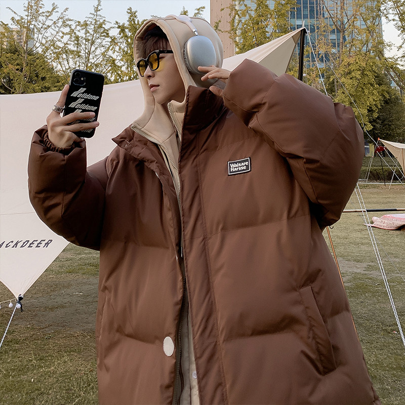 FAKE TWO HOODED COTTON JACKET MENS JACKET WINTER 2022 NEW FLEECE THICKENED TREND LOOSE COTTON JACKET MENS COTTON JACKET