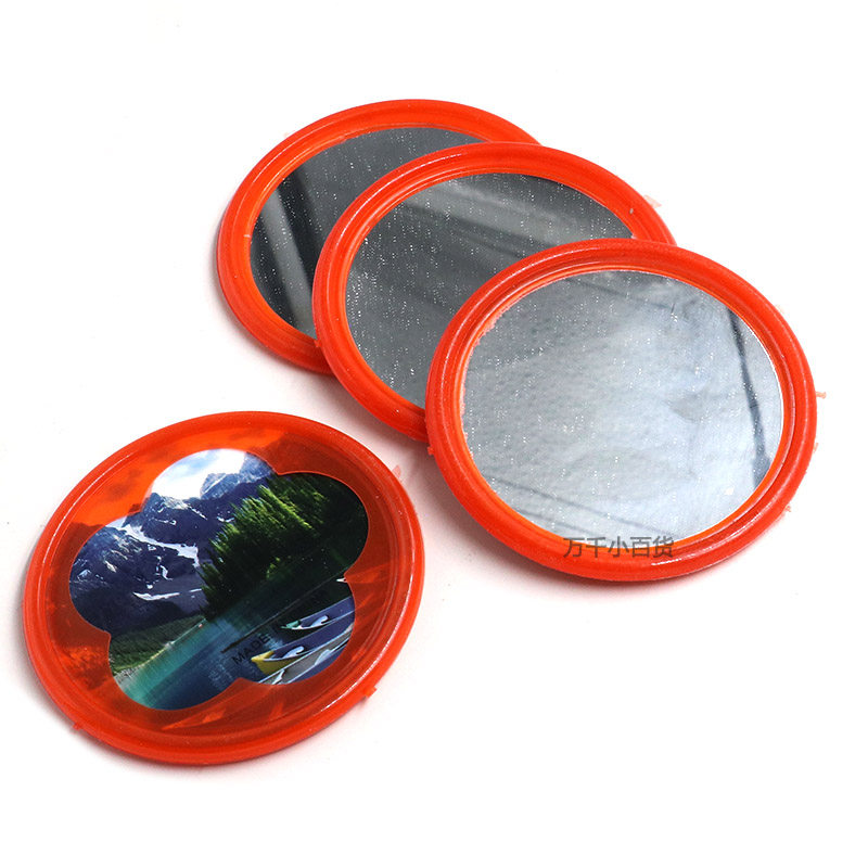 圆形随身化妆镜红色小圆镜结婚镜子小号便携迷你女乔迁小镜子玻璃