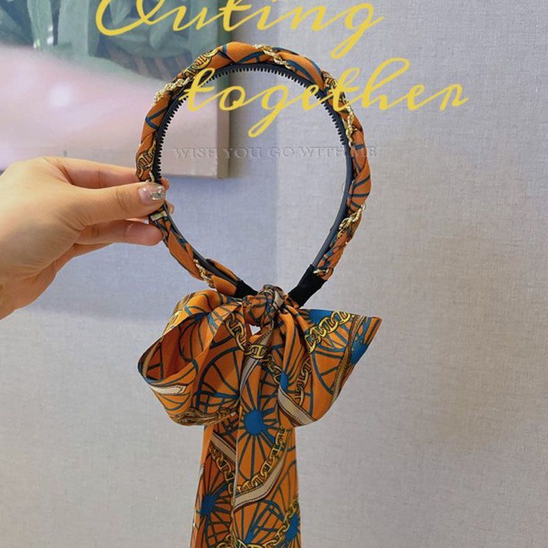 度假风法式缎面发箍飘带复