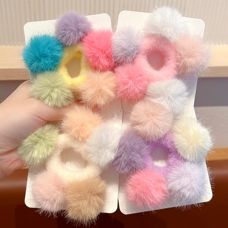 儿童彩色毛绒发圈女童高马尾头绳小女孩高弹力不伤发皮筋秋冬头饰