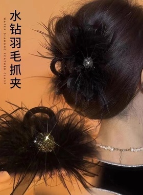 超仙~风欧根纱蝴蝶结羽毛8厘米抓夹气质时尚浪漫毛毛抓夹秋冬新款