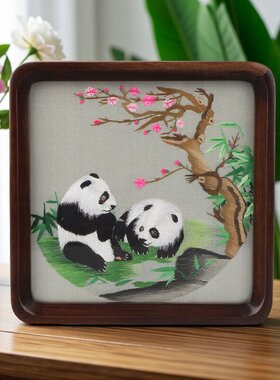 中国风特色圣诞礼物送老外非遗纯手工蜀绣苏绣大熊猫双面刺绣摆件