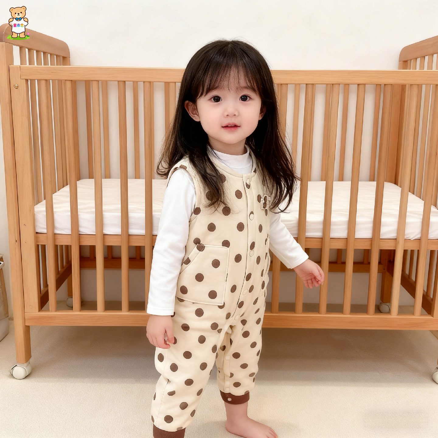 婴儿卡通马甲连体衣秋冬季宝宝衣服背带裤夹棉背心加绒外出爬爬服