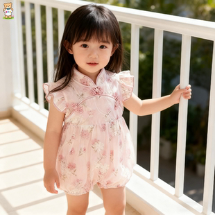 哈衣夏季 婴儿碎花衣服夏装 新生儿女宝宝中国风连体衣满月百天薄款