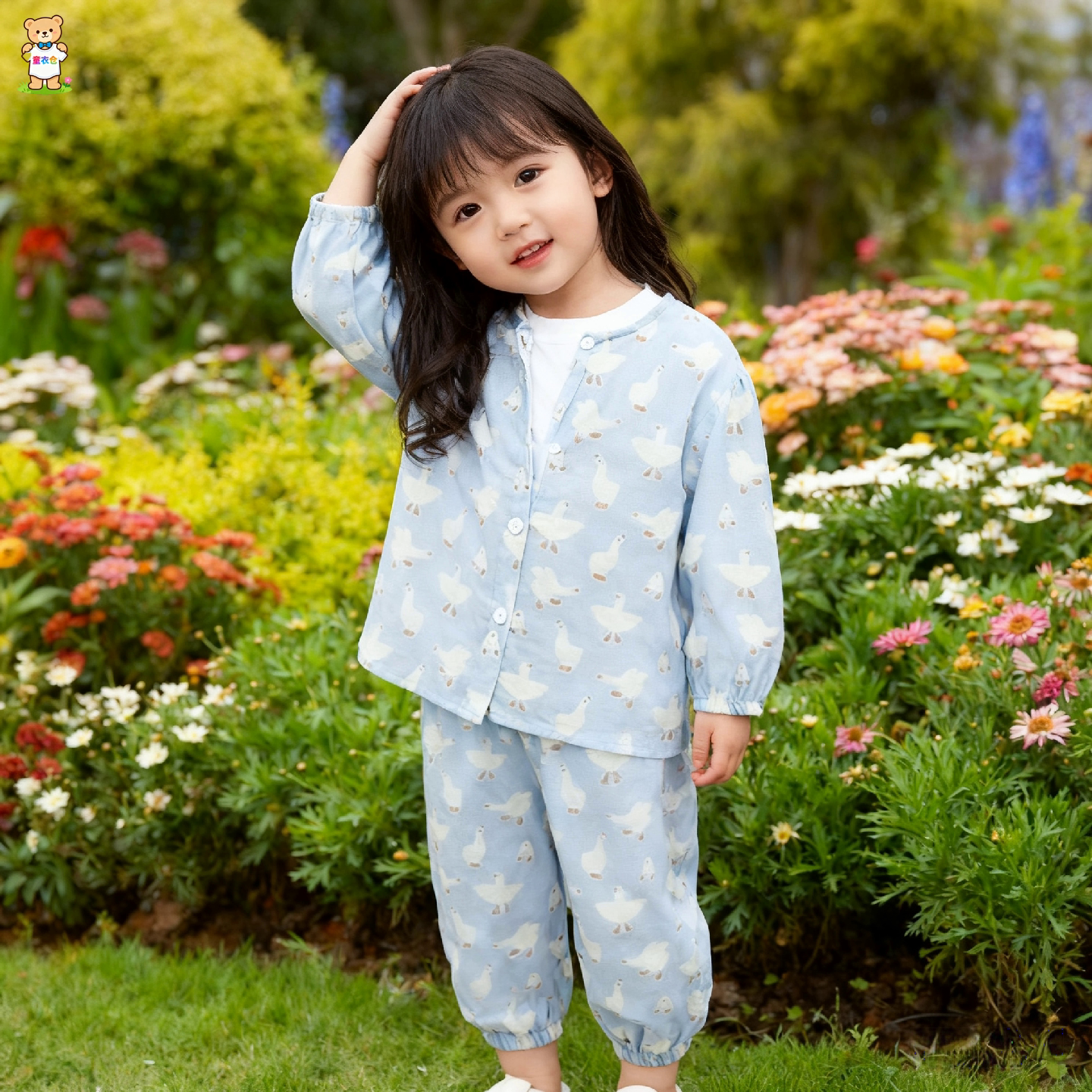 女童睡衣春秋季新款男女宝宝纱布长袖空调服套装儿童家居服