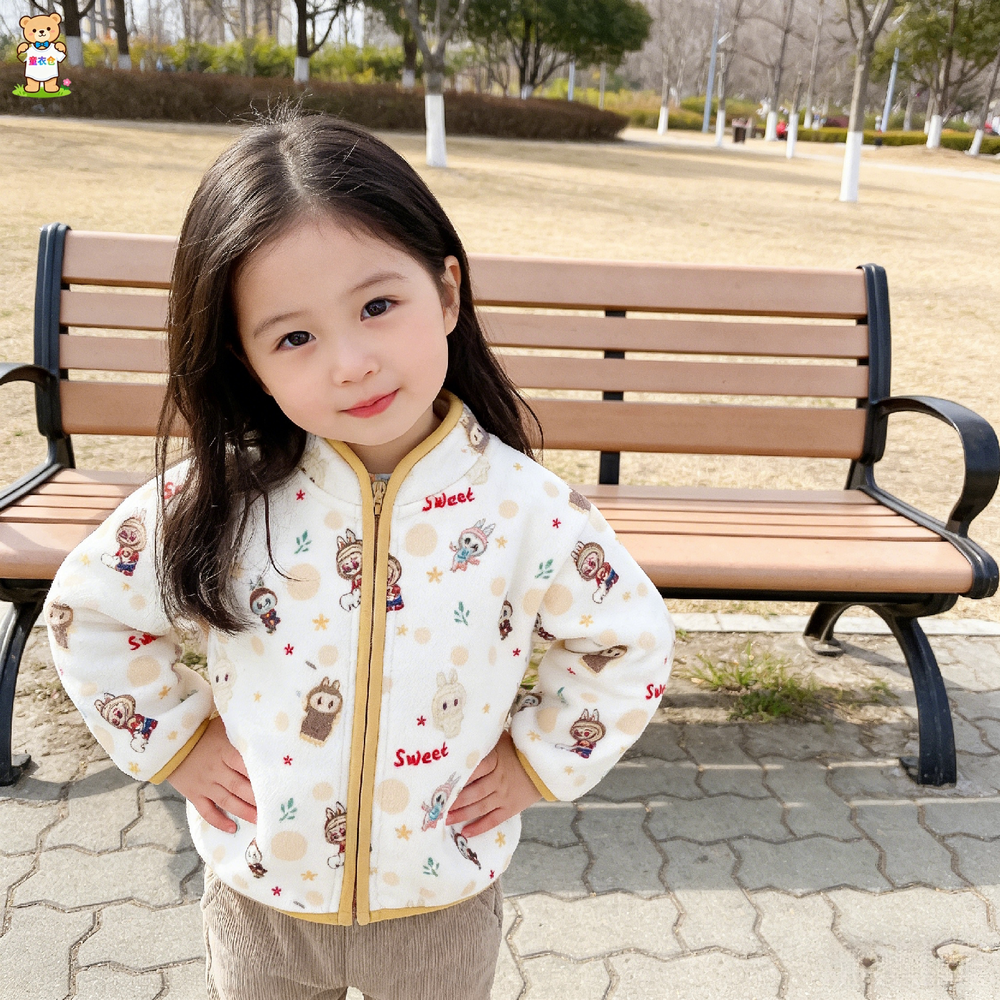 儿童奥粒绒外套2026新款冬季女童可爱波点拉链衫男童时尚卡通冬装