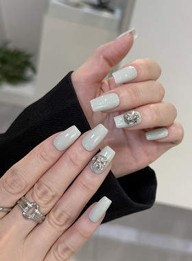NailArt海盐灰穿戴甲高级显白短中方ins纯欲风氛围感学生美甲贴片
