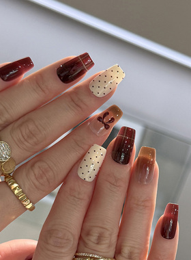 NailArt波点蝴蝶结穿戴甲高级显白中方款ins纯欲风氛围感美甲贴片