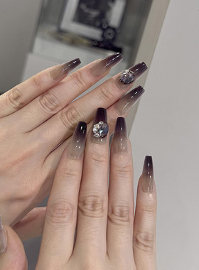 NailArt黑加仑穿戴甲高级显白中方中长梯ins纯欲风氛围感美指甲片