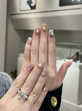 NailArt糖果猫眼穿戴甲高级显白短方款ins纯欲风氛围感美指甲贴片