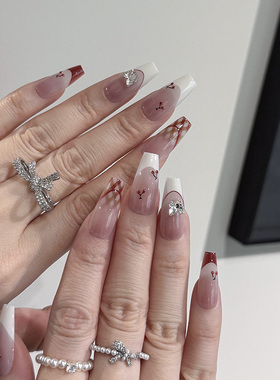 NailArt樱桃穿戴甲高级显白中方长梯ins纯欲风氛围感学生美甲贴片
