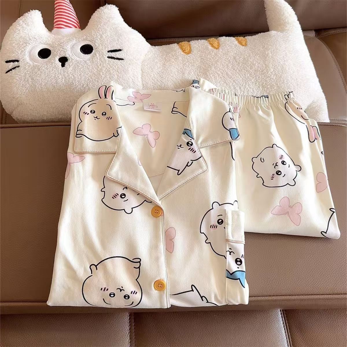 日系甜美吉伊卡哇睡衣女秋冬季保暖加厚德绒套装美家居服