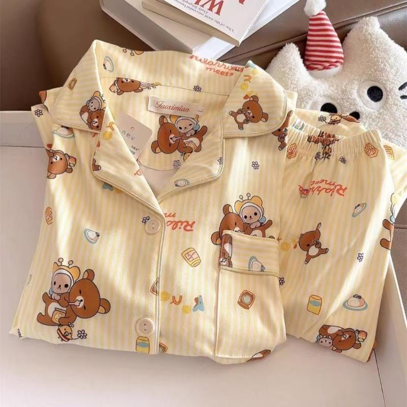 日系卡通轻松熊睡衣女秋冬季保暖德绒长袖长裤套装学生宿舍家居服