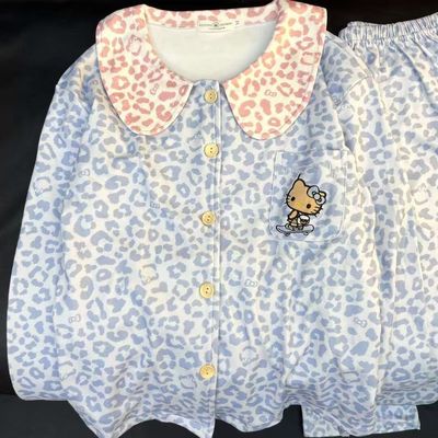 豹纹HelloKitty睡衣女秋冬季德绒长袖长裤保暖套装学生宿舍家居服