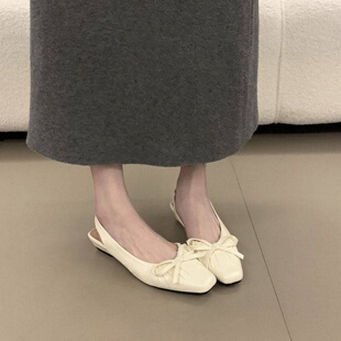 温柔风浅口包头单鞋 法式 新款 2026春季 粗跟 低跟方头蝴蝶结玛丽珍鞋