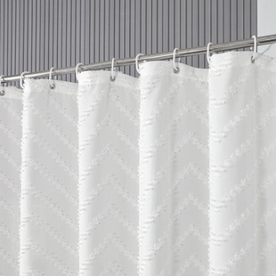简约白色浴室涤纶防水浴帘布 立体剪花 酒店浴室淋浴帘防水防霉帘