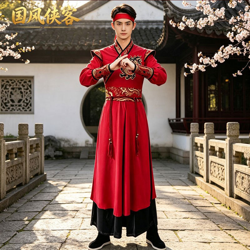 华夏少年天地龙鳞舞蹈演出服红色民族服装/舞台装