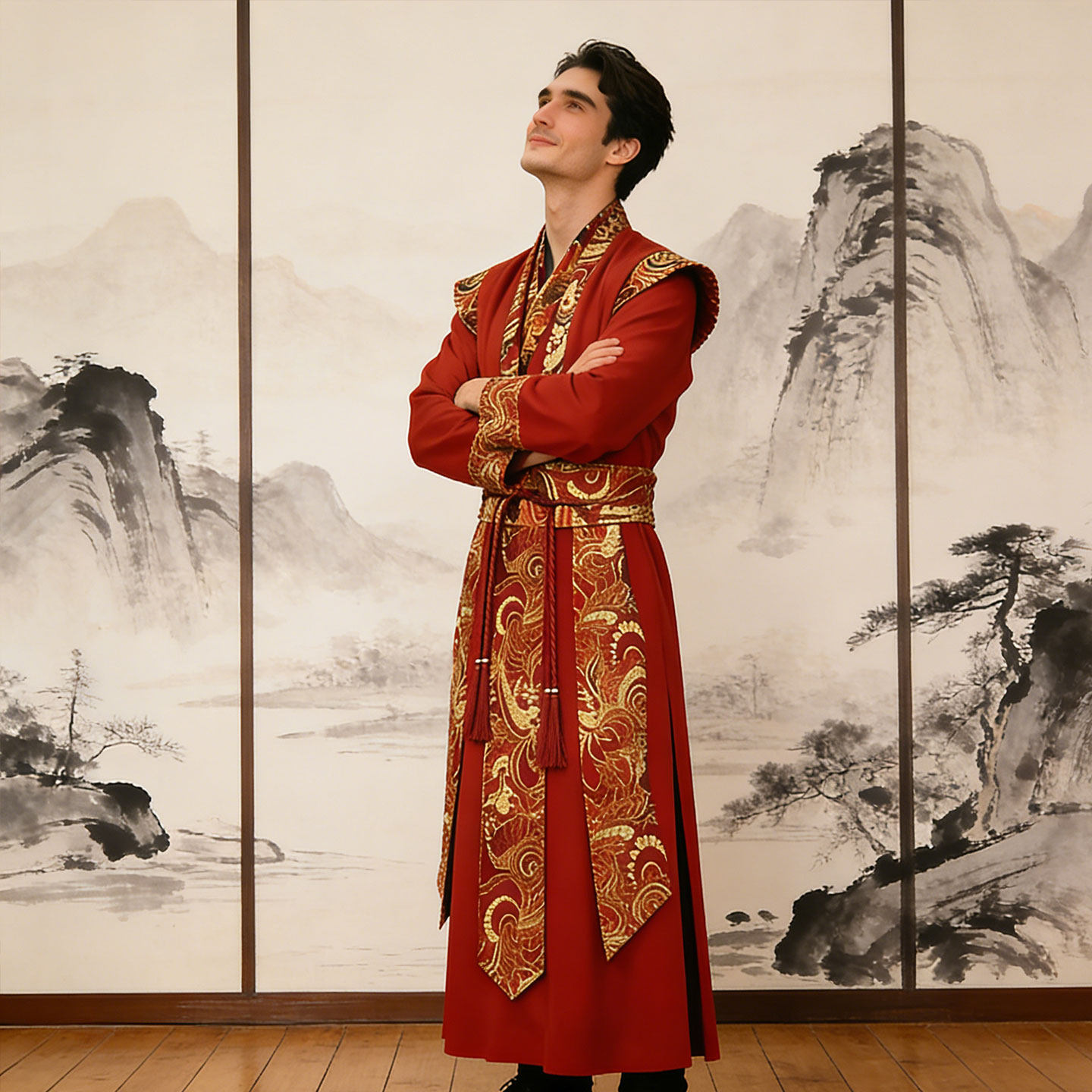 红色国风女古装舞蹈演出服图片