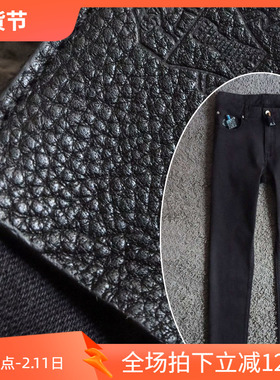 镇店之宝2折秋季荔枝纹牛皮皮牌碳黑商务弹性男士牛仔裤22460 P60
