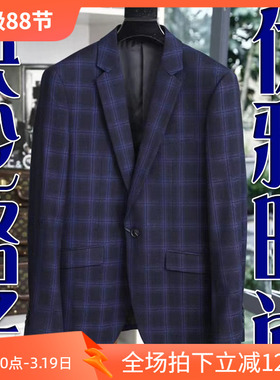 3折春季高端商务正装英伦蓝格子绅士单排扣男士西装84803 P90