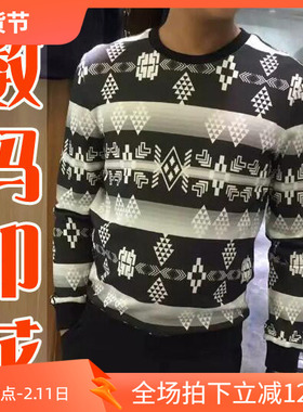 限量款几件2折秋季几何印花螺纹领口针织纯棉面料男卫衣15658 P25