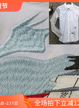 3折秋季拼接色仙鹤刺绣潮流炫酷男士长袖衬衫男式衬衣72063 P70